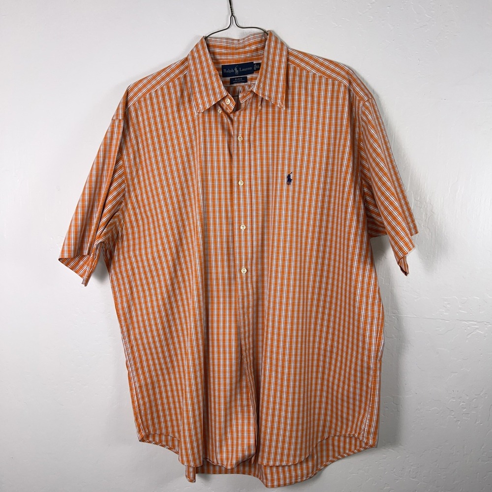 VTG 90s Ralph Lauren Blake Short Sleeve Button Down Shirt Men's XL  ~ Orange